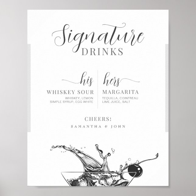 Signature Drinks His Hers Bride Groom Cocktail Bar Poster (Front)