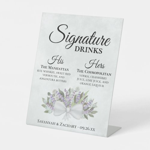 Signature Drinks Lavender  Eucalyptus Wedding Pedestal Sign