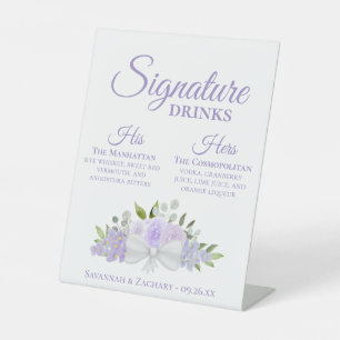 Signature Drinks Lavender Roses & Blossoms Wedding Pedestal Sign