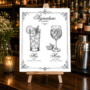 Signature Drinks Menu His and Hers Wedding Foam Board