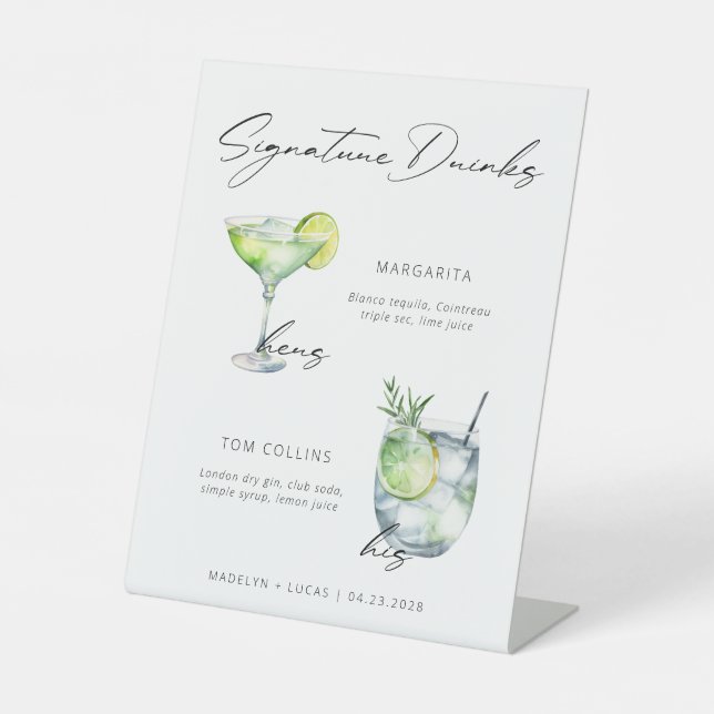 Signature Drinks Minimalist Black White Pedestal Sign (Front)