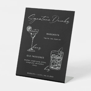 Signature Drinks Minimalist Black & White Pedestal Sign