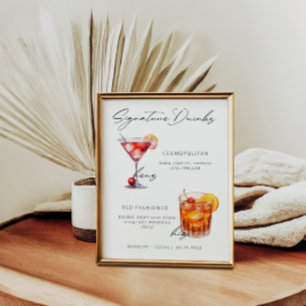 Signature Drinks Modern Black & White Poster