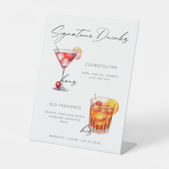 Signature Drinks Modern Black & White Poster Pedestal Sign (Front)