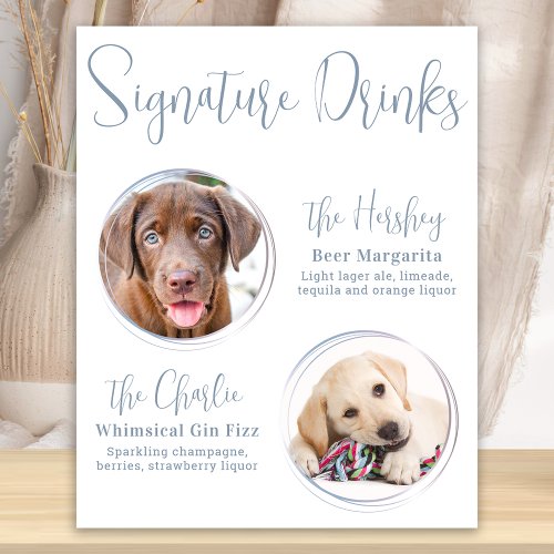 Signature Drinks Modern Dusty Blue Pet Wedding Poster