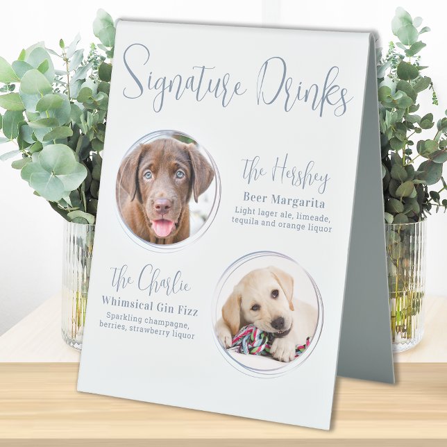 Signature Drinks Modern Dusty Blue Pet Wedding  Table Tent (Creator Uploaded)
