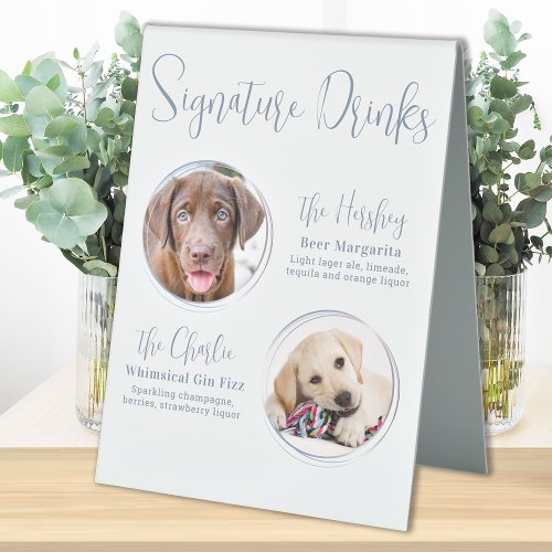 Signature Drinks Modern Dusty Blue Pet Wedding  Table Tent Sign