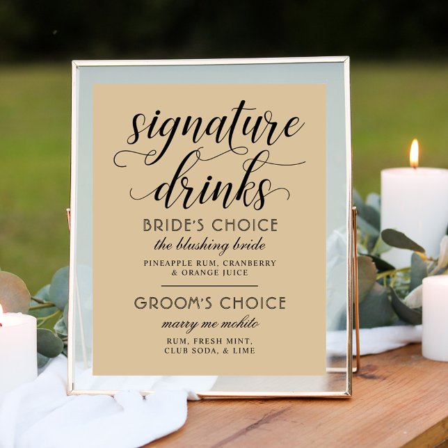 Signature Drinks Modern Kraft and Black Script Poster (Creator Uploaded)