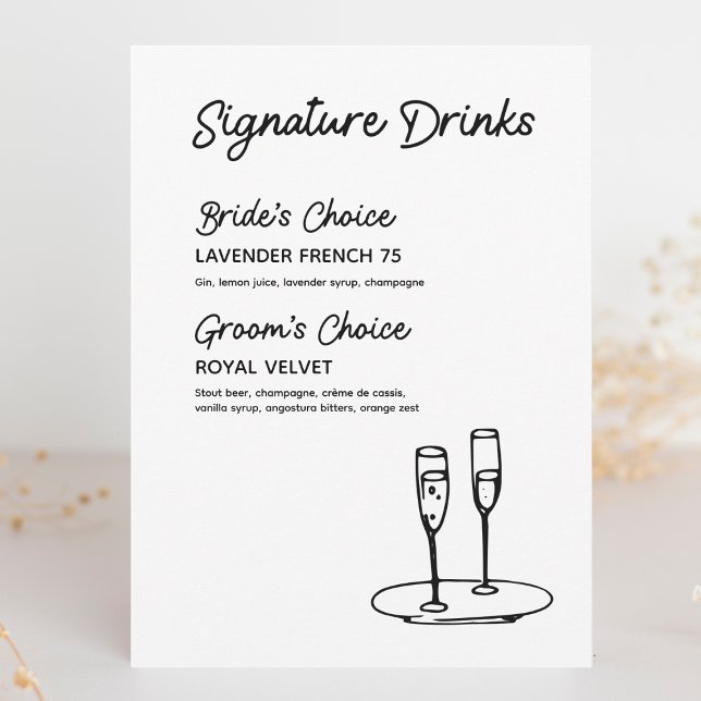 Signature Drinks Modern Minimalist Wedding Sign (Cheers to love! Custom signature drink signs to showcase your bride and groom's favorite sips.)