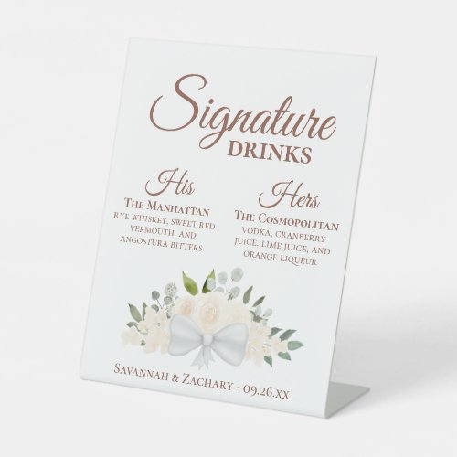 Signature Drinks Pale Blush Peach Floral Wedding Pedestal Sign