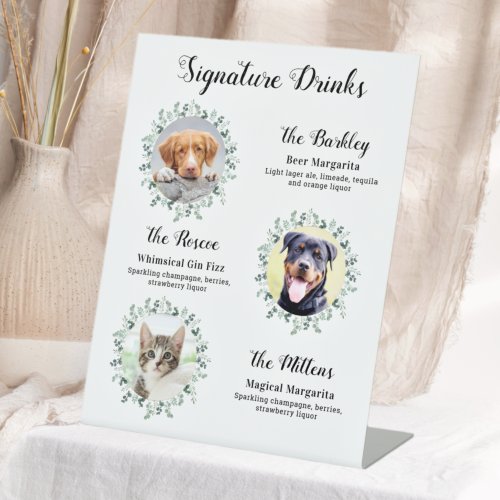 Signature Drinks Personalized 3 Photo Pet Wedding Pedestal Sign
