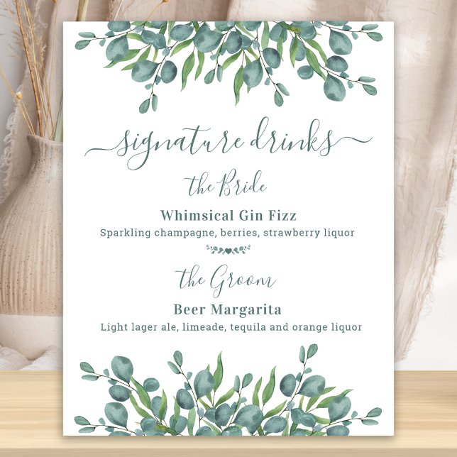 Signature Drinks Personalized Eucalyptus Wedding Poster (Creator Uploaded)