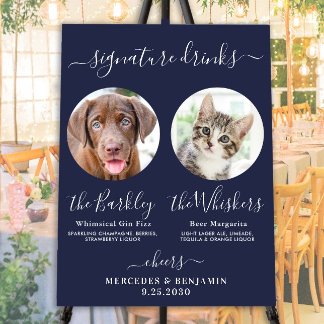 Signature Drinks Pet Dog Wedding Photo Navy Blue  Foam Board (Creator Uploaded)