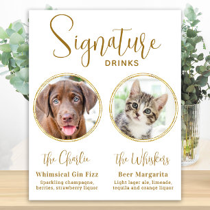 Signature Drinks Pet Wedding Gold Alcohol Bar Poster