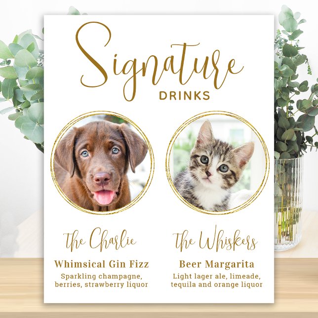 Signature Drinks Pet Wedding Gold Alcohol Bar  Poster (Creator Uploaded)