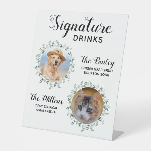 Signature Drinks Pet Wedding Photo Pedestal Sign