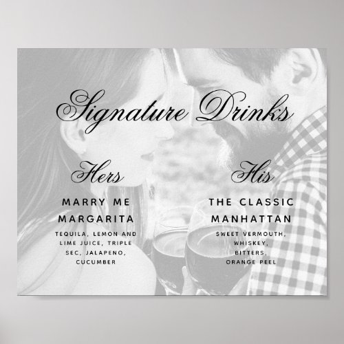 Signature Drinks Photo Elegant Script Wedding Sign