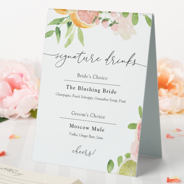 Signature Drinks Pink Citrus Fruit Sign (In SItu (Wedding))