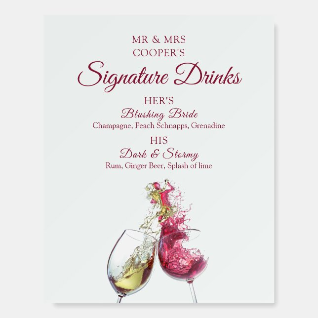 Signature Drinks Red and White Wine Dance Wedding Foam Board (Front)
