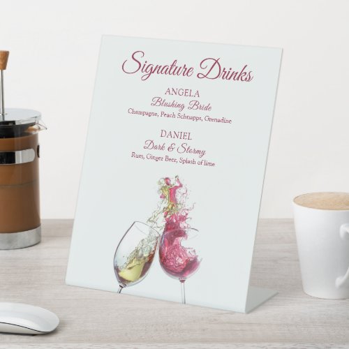 Signature Drinks Red and White Wine Dance Wedding Pedestal Sign