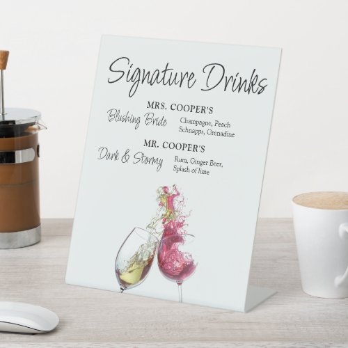 Signature Drinks Red and White Wine Dance Wedding Pedestal Sign