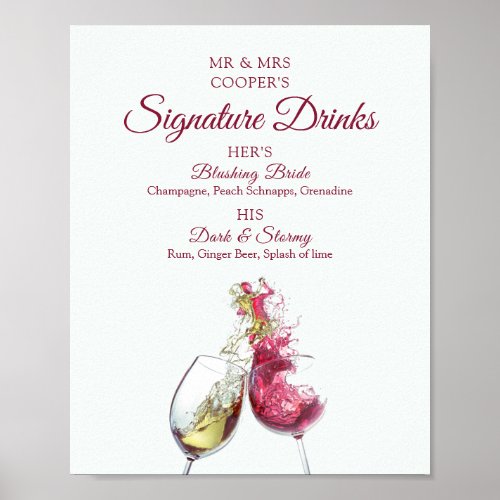 Signature Drinks Red and White Wine Dance Wedding Poster