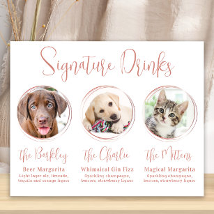 Signature Drinks Rose Gold 3 Photo Pet Wedding  Poster