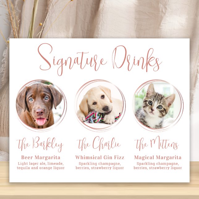 Signature Drinks Rose Gold 3 Photo Pet Wedding  Poster (Creator Uploaded)