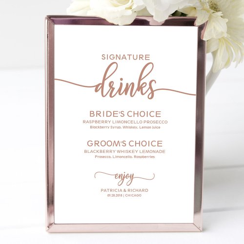 Signature Drinks Rose Gold Copper Wedding Sign