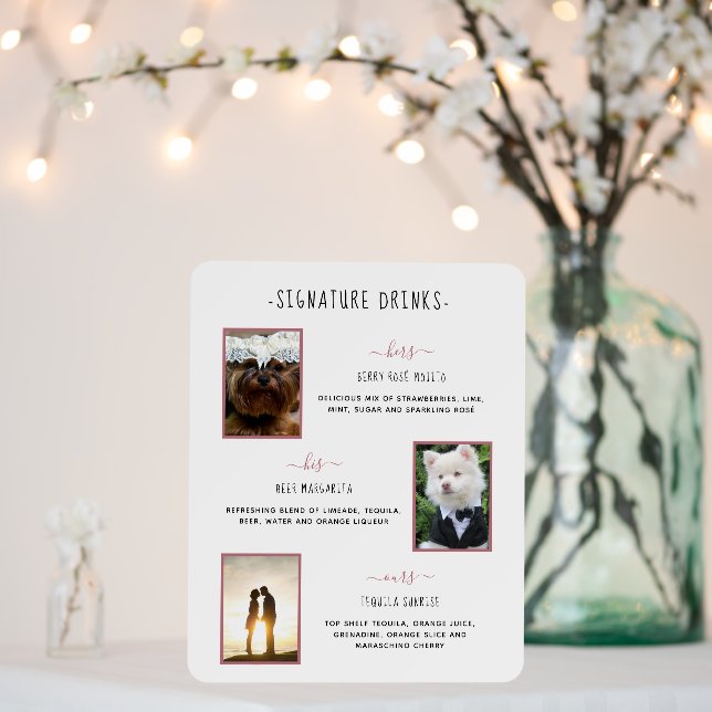 Signature Drinks Rose Gold Custom Wedding Photos Foam Board (In Situ (Wedding))