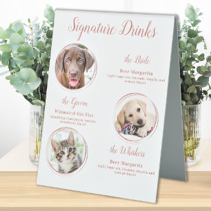 Signature Drinks Rose Gold Pet Wedding 3 Photos Table Tent
