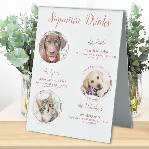 Signature Drinks Rose Gold Pet Wedding 3 Photos Table Tent Sign