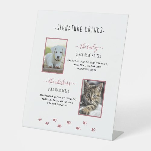 Signature Drinks Rose Gold Pet Wedding Photos Pedestal Sign