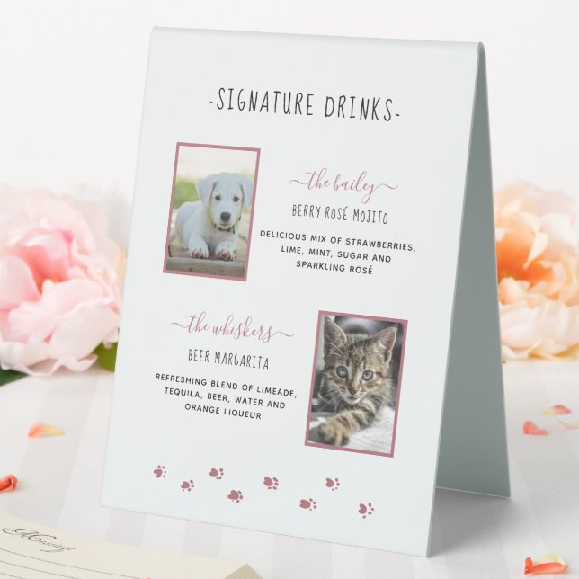 Signature Drinks Rose Gold Pet Wedding Photos Table Tent (In SItu (Wedding))