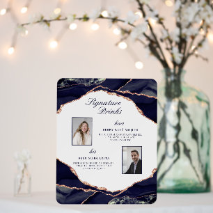 Signature Drinks Rose Navy Agate Wedding Photos Foam Board