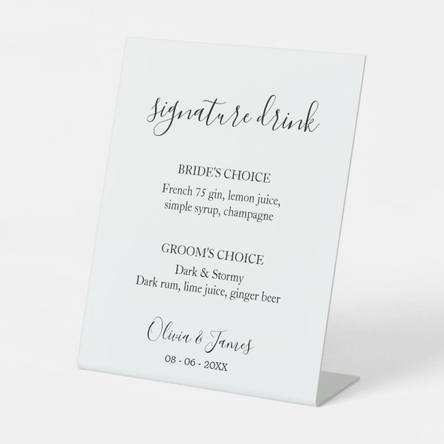 Signature Drinks Sign Template, Wedding Bar Menu (Front)