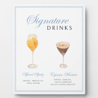 Signature Drinks Sign - Watercolor Illustrations Plaque