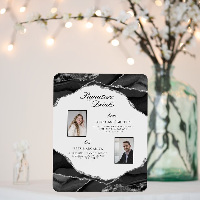 Signature Drinks Silver Black Agate Wedding Photos Foam Board (In Situ (Wedding))