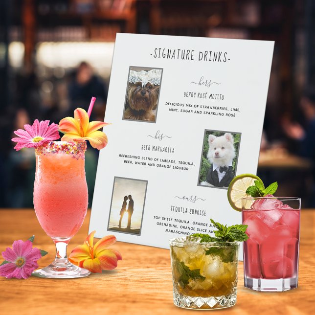 Signature Drinks Silver Personalized Wedding Photo Pedestal Sign (Signature Drinks Silver Personalized Wedding Photo Pedestal Sign)