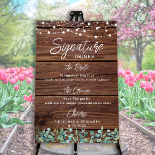 Signature Drinks String Lights Custom Wedding Bar  Foam Board