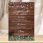 Signature Drinks String Lights Custom Wedding Bar  Poster<br><div class="desc">Signature Drinks ! Modern yet rustic eucalyptus and string lights on country rustic wood with elegant calligraphy, this signature drink bar sign features two cocktails 'the Bride' and 'the Groom', personalized with your drinks of choice. Customize this elegant wedding sign with your names and signature drinks! COPYRIGHT © 2020 Judy...</div>