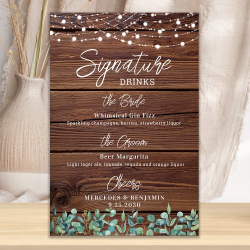 Signature Drinks String Lights Custom Wedding Bar  Poster