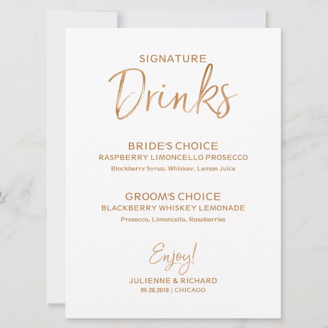 Signature Drinks | Stylish Gold Rose Lettered Invitation (Front)