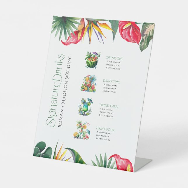 Signature Drinks Tropical Flowers Frame Pedestal Sign (Front)