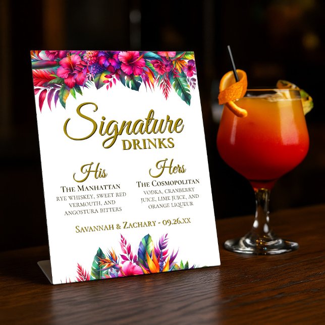 Signature Drinks Tropical Garden Wedding Pedestal Sign (Creator Uploaded)