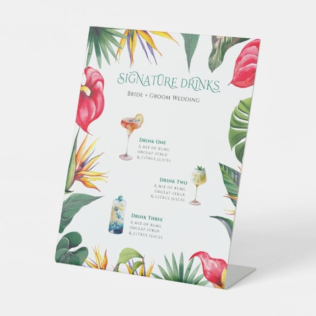 Signature Drinks Tropical Oases Flowers Frame Pedestal Sign (Front)