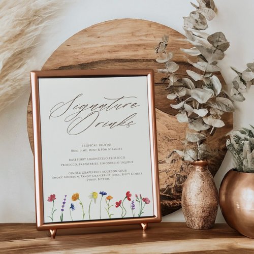 Signature Drinks Vibrant Wildflower Wedding Poster