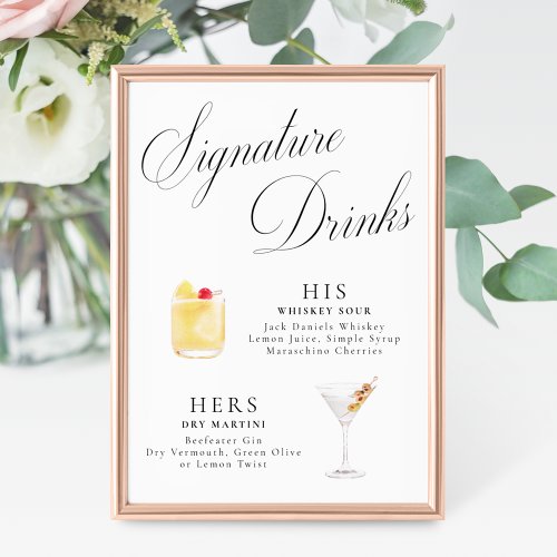 Signature Drinks Vintage Elegance Script Wedding Poster