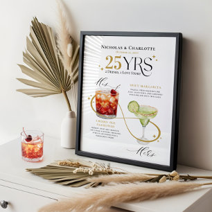 Signature Drinks Wedding Anniversary Cocktail Menu Poster