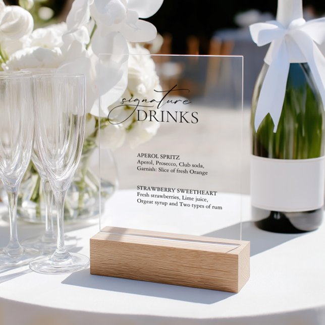 Signature Drinks Wedding Bar Acrylic Sign (Signature Drinks Wedding Bar Acrylic Sign)